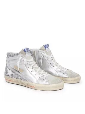 Golden Goose Metallic Silver & White High-Top Sneakers - Women's